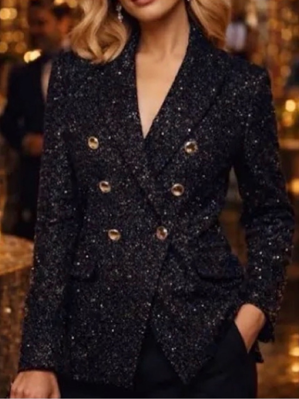 House of Harlow 1960 Sparkle Double-Breasted Tweed Women's Blazer